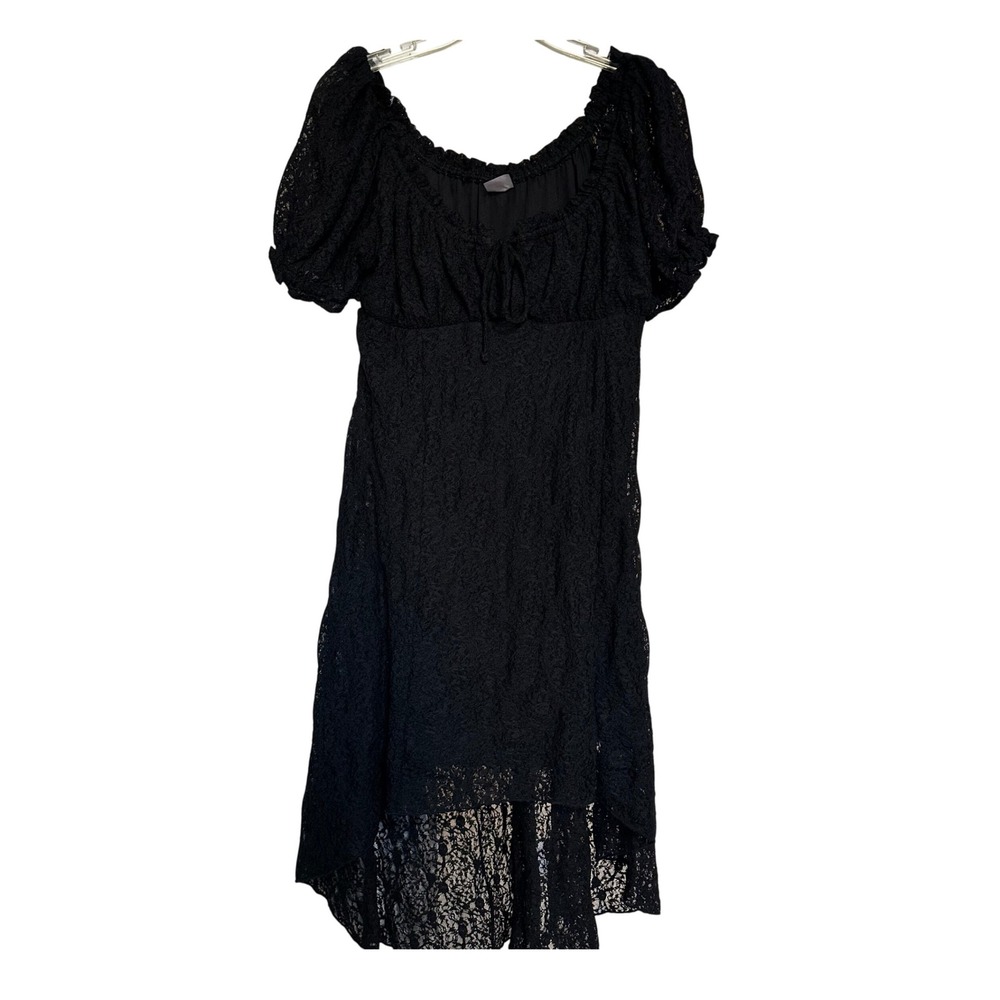 No Boundaries Black Lace Baby Doll Puff Sleeve High Low Dress Juniors XL 15/17
